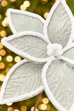 19" x 12" Grey & White Poinsettia Stem