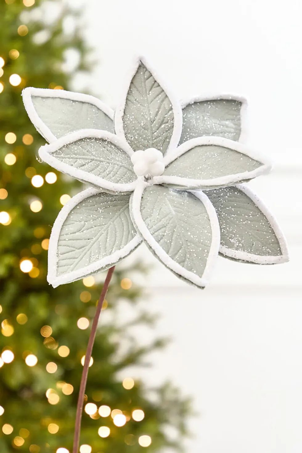 19" x 12" Grey & White Poinsettia Stem