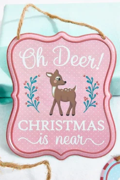 7" x 6" Light Blue / Pink Christmas Embossed Sign