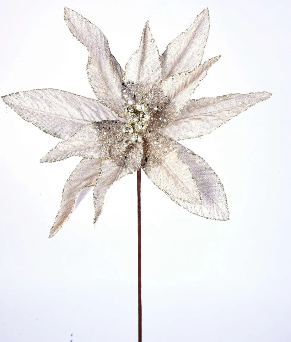 22” x 13" Metallic Bead Poinsettia Stem