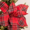 22” x 13” Plaid Poinsettia Stem Red