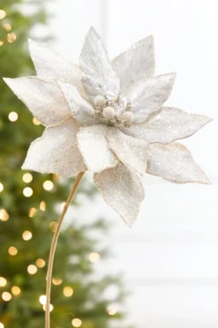 21" x 10.5" Platinum Glitter Poinsettia Stem