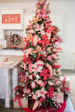 22” x 11" Red and White Poinsettia Stem with Red Berries