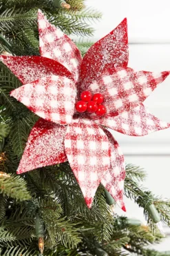 21” x 9" Red and White Poinsettia Stem with Red Berries