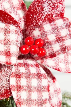 21” x 9" Red and White Poinsettia Stem with Red Berries