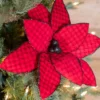 24” x 14" Red/Black Buffalo Check Velvet Poinsettia Stem