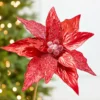 24" x 10" Red Glitter Edge & Bead Poinsettia Stem