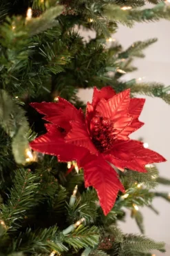 22” x 10.5" Red Metallic Glitter Edge Poinsettia Stem