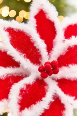 20" x 12" Red & White Fur Edge Poinsettia Stem