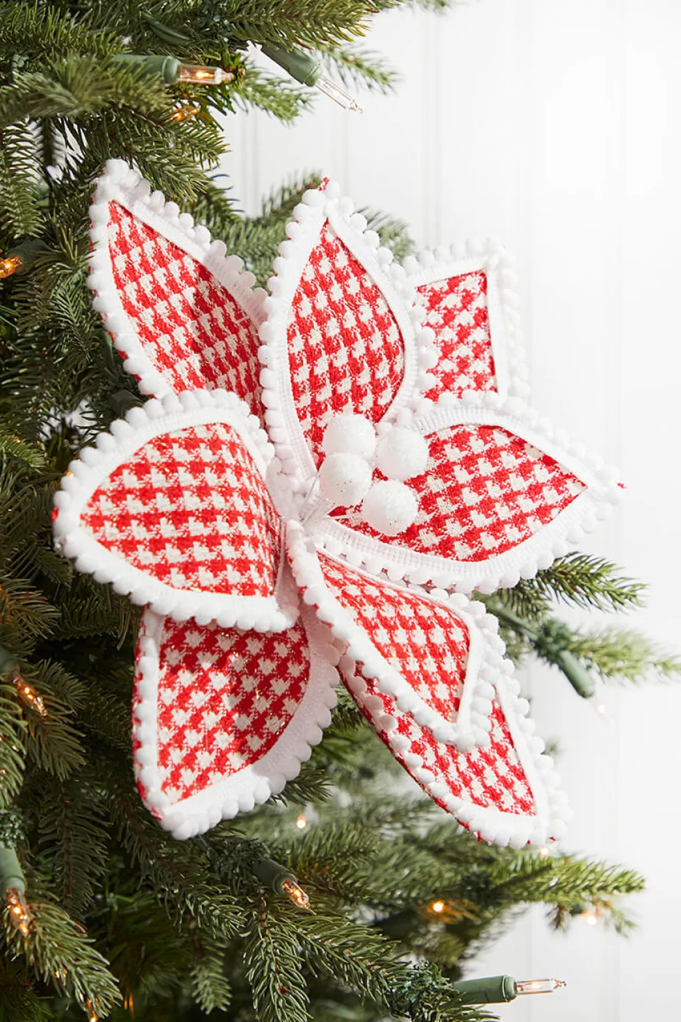 19" x 12" Red & White Polka Dot Poinsettia Stem