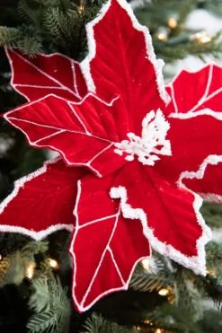 22” x 13" Red/White Velvet Glitter Poinsettia