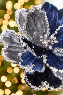 19" x 9" Silver & Dark Blue Magnolia Stem