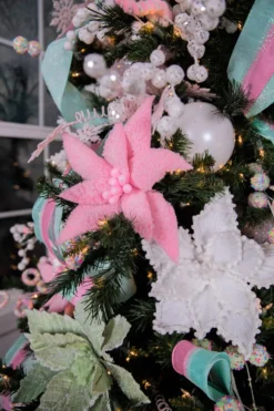 20” x 12" Sugared Cotton Candy Poinsettia Stem