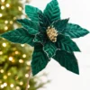 22" x 12” Velvet Emerald Poinsettia Stem