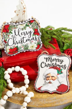 7" x 6" Vintage Christmas Embossed Sign