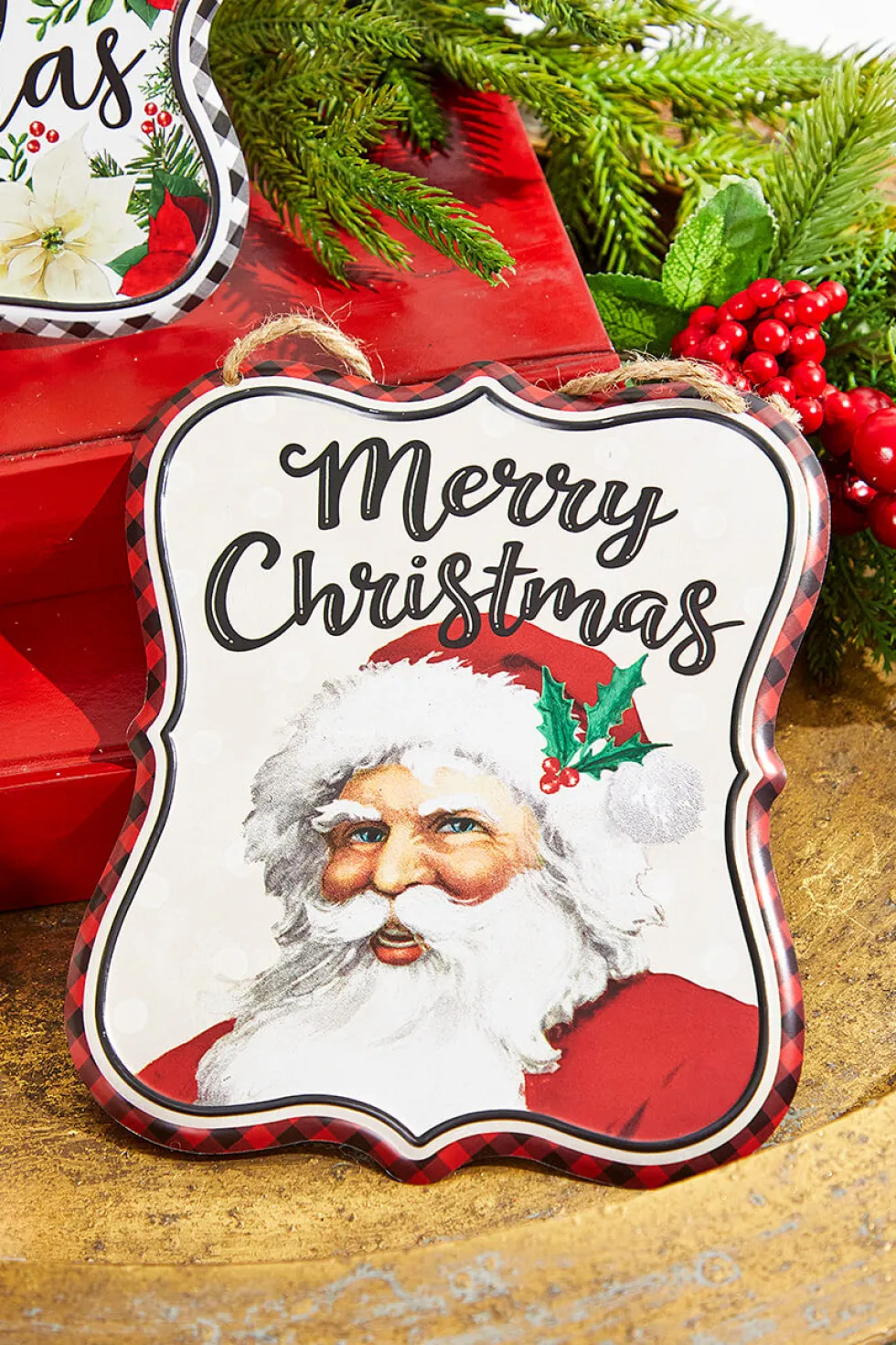 7" x 6" Vintage Christmas Embossed Sign