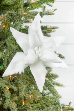 22" x 12" White Fur Jewel Poinsettia Stem