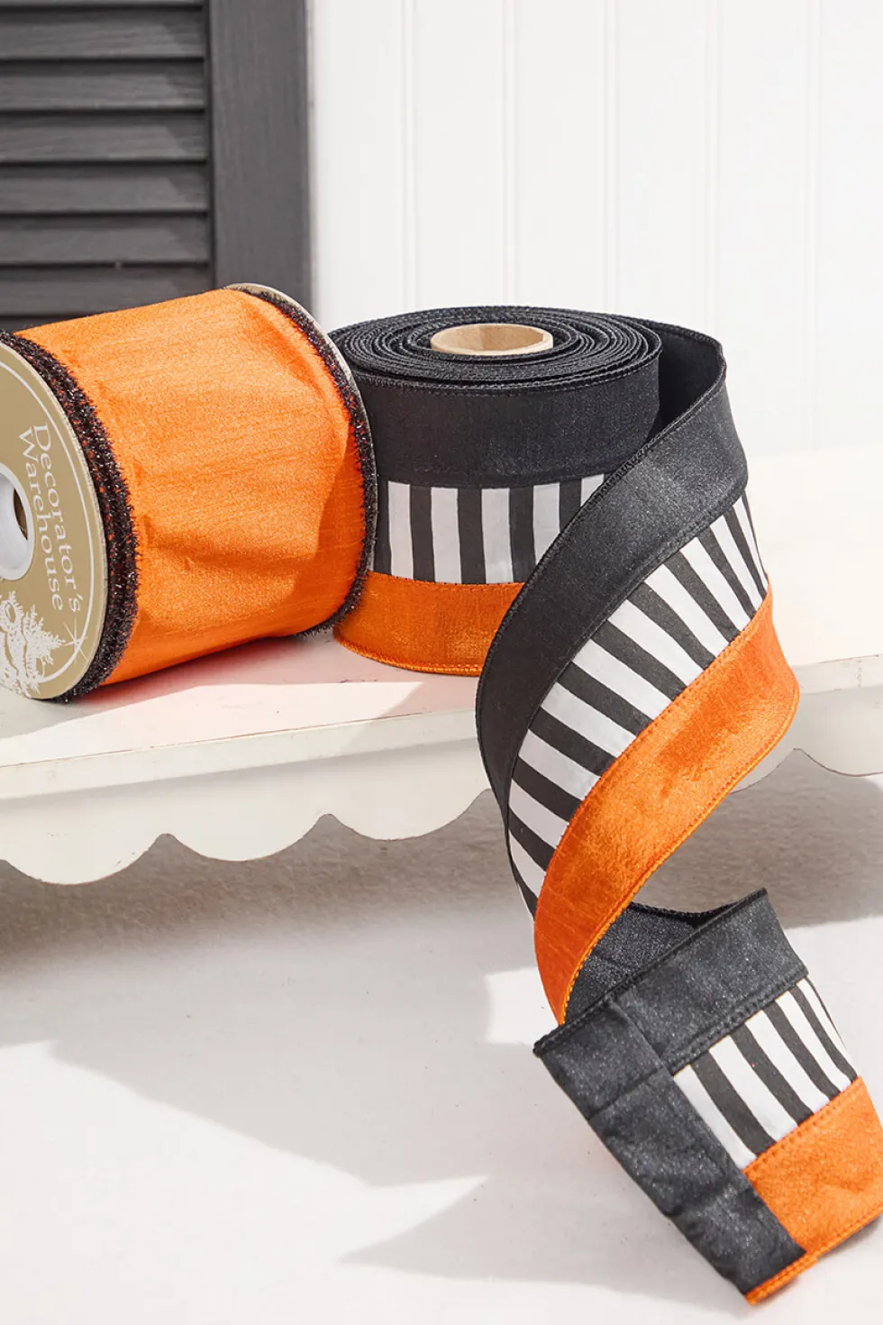 4" x 10 Yard Black and White Striped Halloween Ribbon