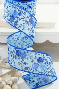 2.5” x 10 Yard Blue Spring Floral Ribbon