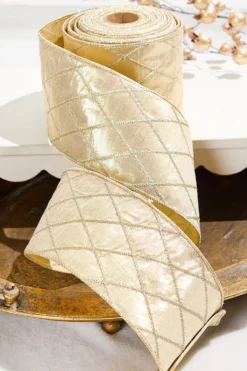 4" x 10 Yard Champagne Gold Quilted Dupion Ribbon