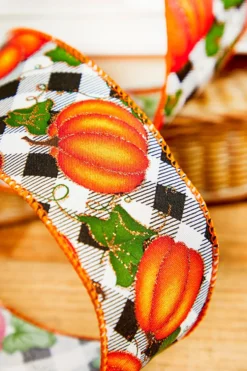 2.5" x 10 Yard Checkered Pumpkin Ribbon