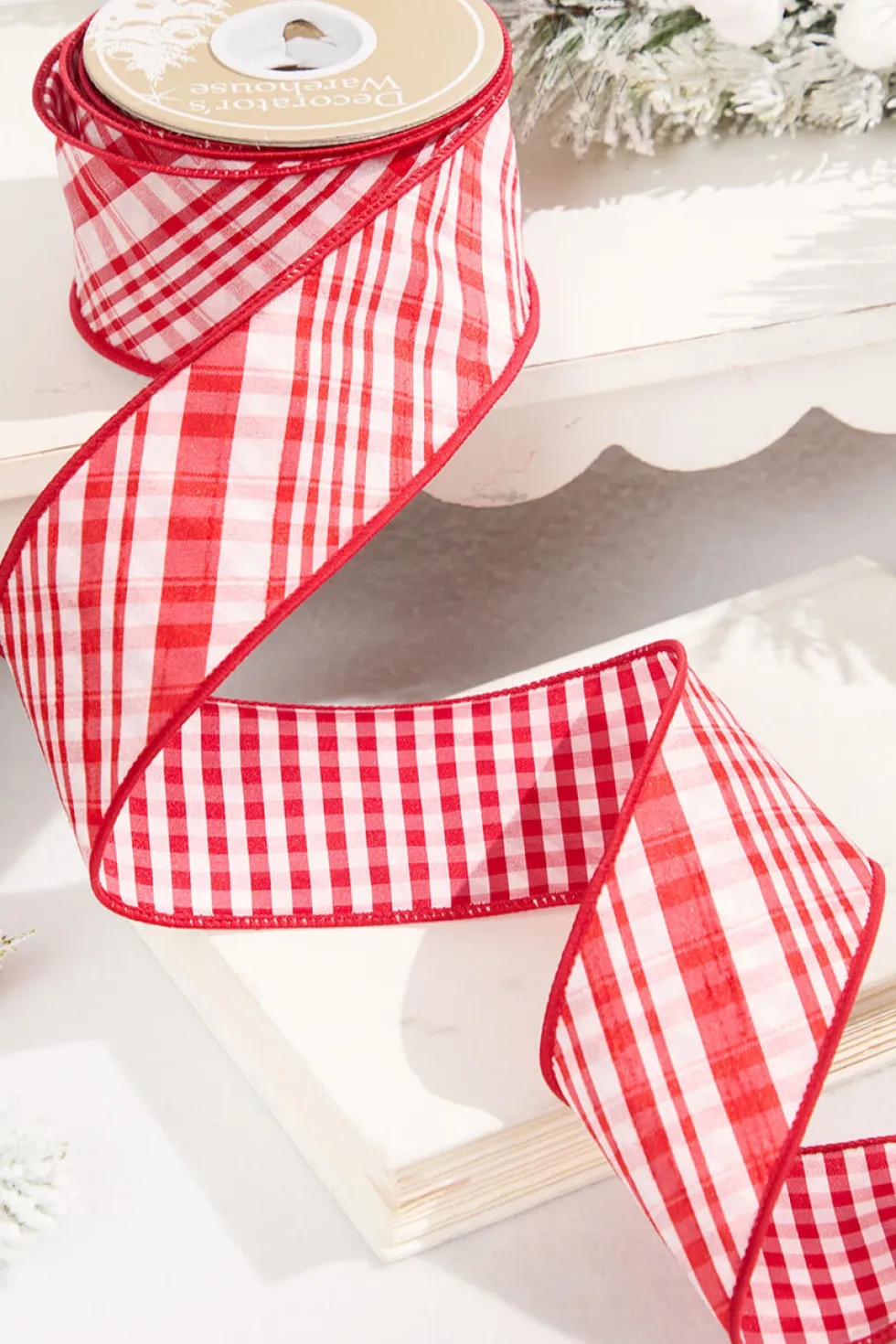 2.5" x 10 Yard Double Sided Red & White Gingham Diagonal Plaid Ribbon