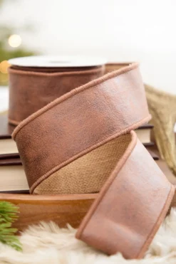 2.5" x 5 Yard Faux Leather & Jute Ribbon