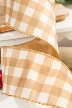 4" x 10 Yard Gingerbread Gingham Plaid Ribbon