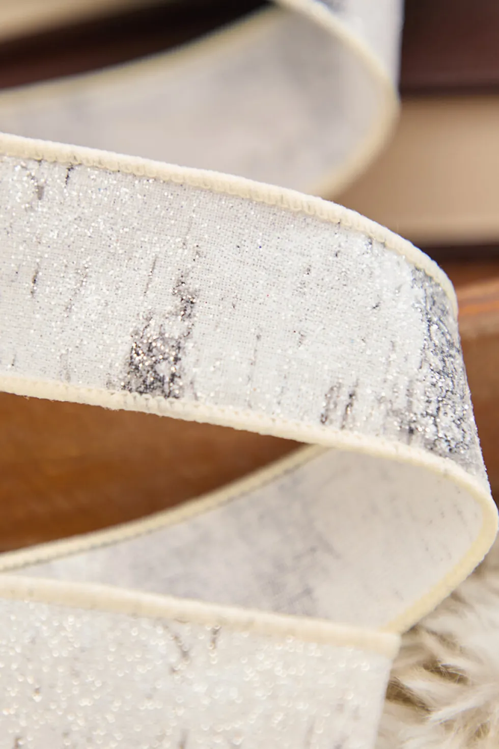 1.5" x 10 Yard Glitter Birch Bark On Cotton Ribbon