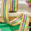 1.5" x 10 Yard Gold Green Purple Striped Ribbon