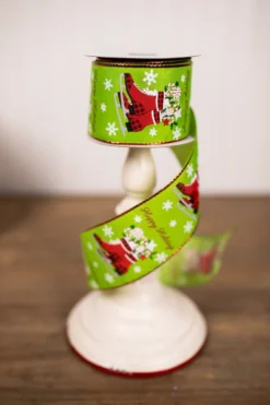 2.5” x 10 Yard Green Happy Holidays Christmas Ribbon