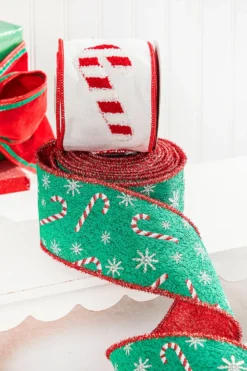 4" x 10 Yard Green/Red Candy Cane Jacquard Ribbon