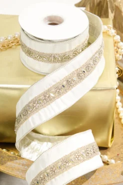 2.5" x 5 Yard Jewel Trim Dupion Metallic Back Ribbon
