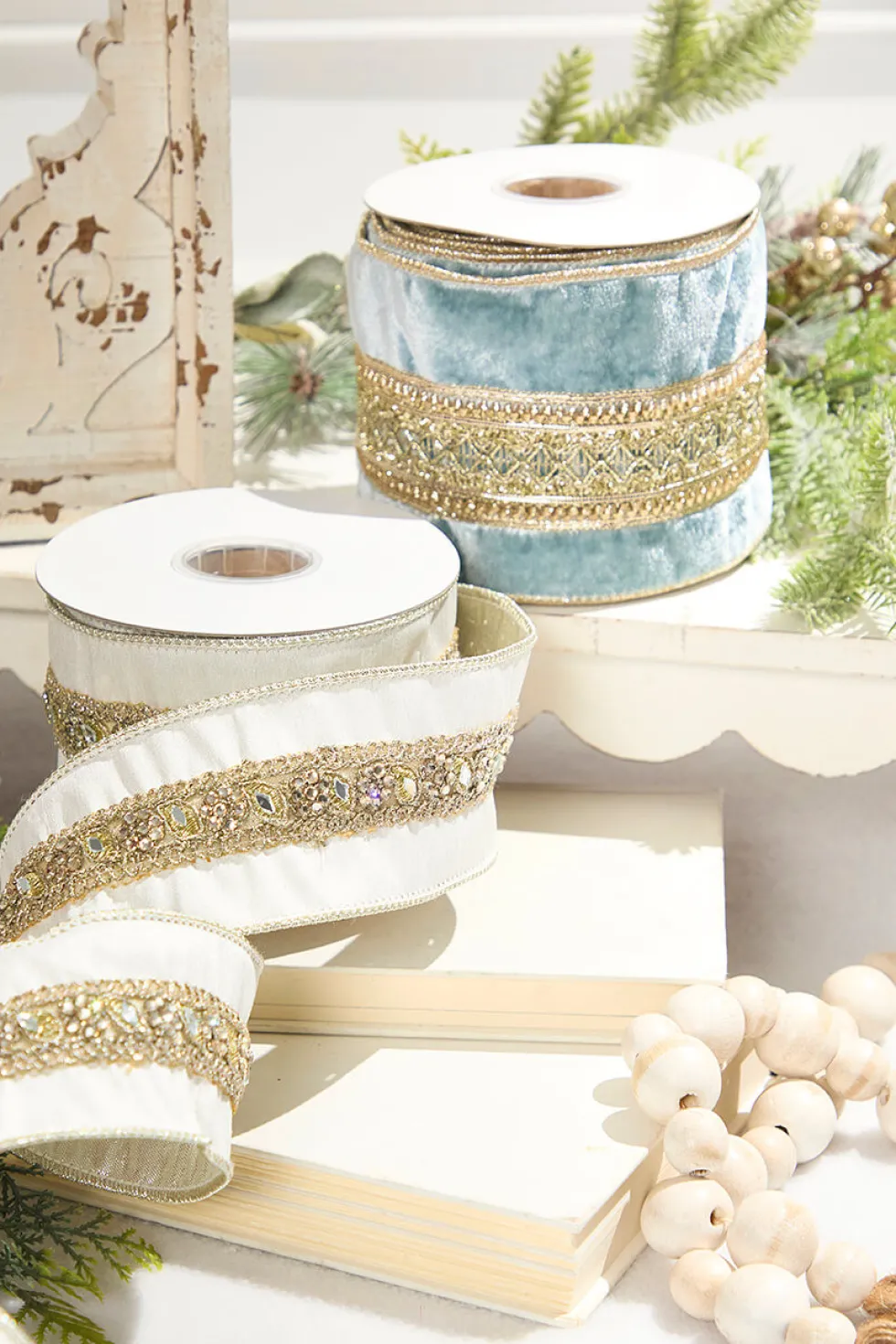 2.5" x 5 Yard Jewel Trim Dupion Metallic Back Ribbon