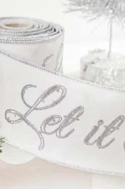4" x 5 Yard Let It Snow White Embroidered Ribbon