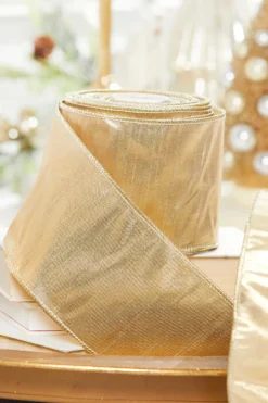 4" x 10 Yard Metallic Dupioni Ribbon Gold