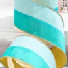 4" x 10 Yard Mint/Aqua Colorblock Dupioni