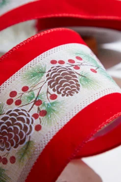 4" x 10 Yard Pinecone and Berry Wired Ribbon