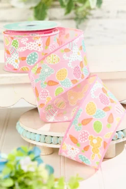 2.5" x 10 Yard Pink Easter Patterned Ribbon