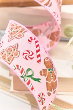 2.5" x 10 Yard Pink Gingerbread with Candy Ribbon