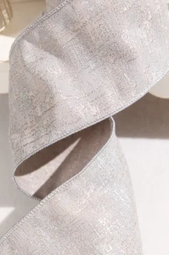 4" x 5 Yard Platinum Jacquard Dupioni Ribbon