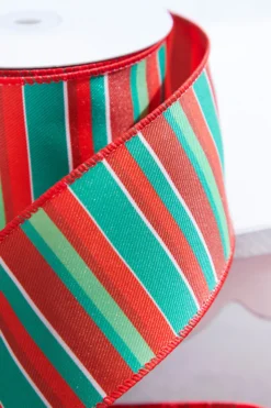 2.5" x 10 Yard Red/Green Holiday Stripe Wired Ribbon