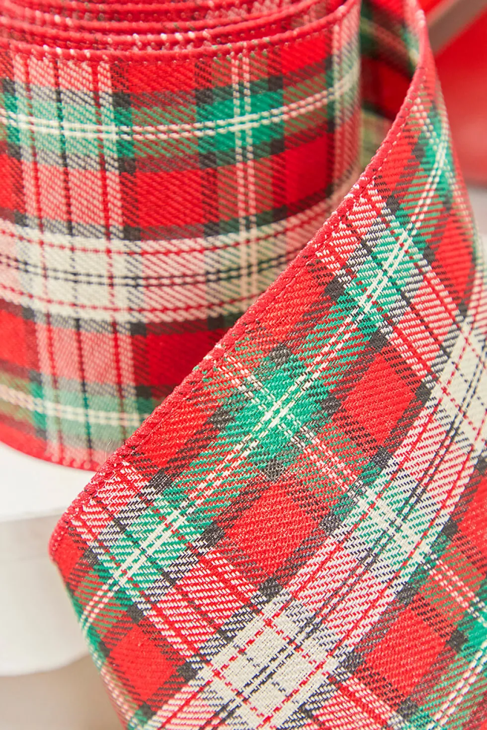 4" x 10 Yard Red/Green/White Plaid Ribbon