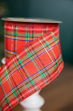 2.5” x 10 Yard Red Green with Blue Plaid Ribbon