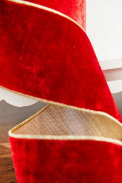4" x 5 Yard Red Sheldon Velvet Wired Ribbon