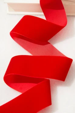 1.5" x 10 Yard Red Unwired Velvet Ribbon