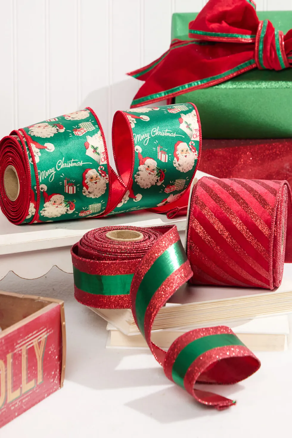 4" x 10 Yard Retro Jolly Old Saint Nick Ribbon
