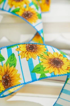 2.5" x 10 Yards Blue Sunflower Ribbon