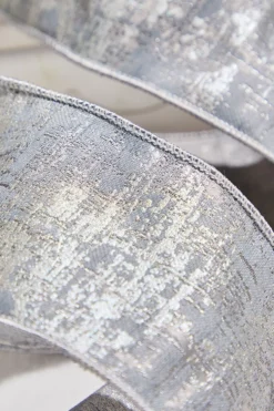 4" x 5 Yard Silver Jacquard Dupion Ribbon