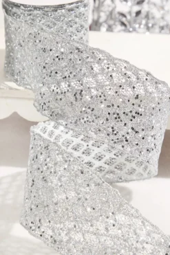 4" x 10 Yard Silver Mesh Wired Ribbon